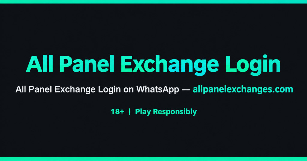 All Panel Exchange Login banner featuring allpanelexchanges.com website URL, teal text on a dark background, and an 18+ Play Responsibly message.